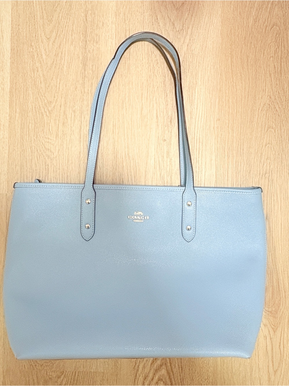 Coach Light Blue Leather Tote with Gold Logo Hardware